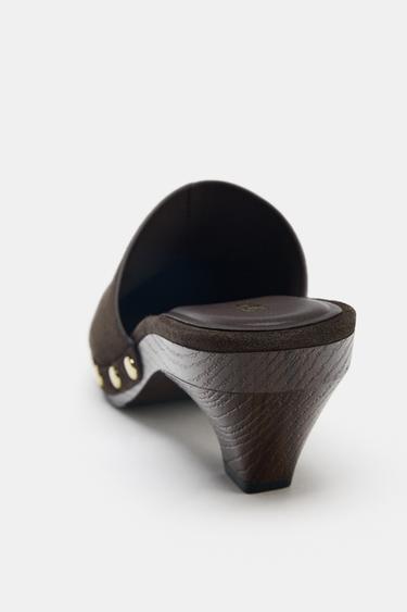 SPLIT SUEDE STUDDED KITTEN CLOGS - Brown by Zara - Image 7