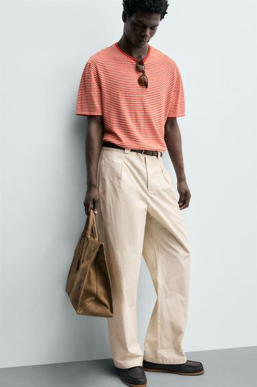 COTTON/LYOCELL STRAIGHT-LEG TROUSERS - Sand by Zara - Image 5