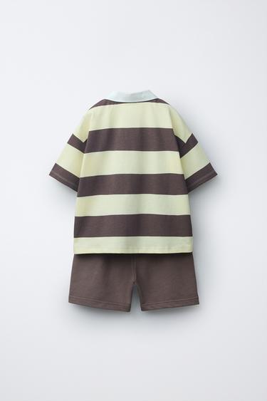 STRIPED POLO SHIRT AND BERMUDA SHORTS SET - Yellow by Zara - Image 1