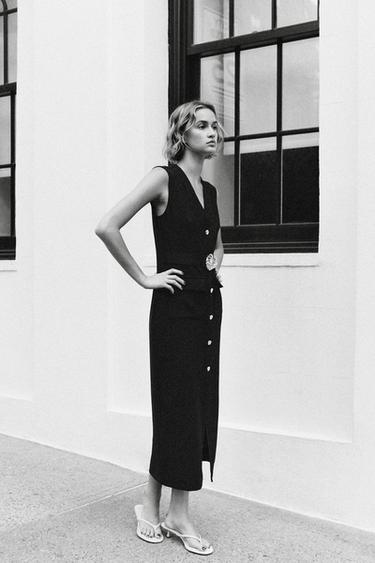 BELTED CREPE MIDI DRESS - Black by Zara - Image 3