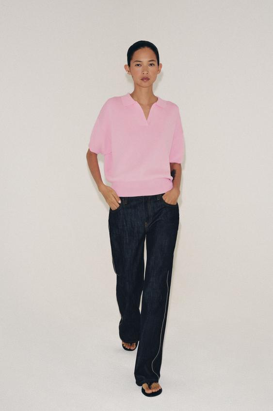 SHORT SLEEVE KNIT POLO SHIRT - Pink by Zara - Image 0