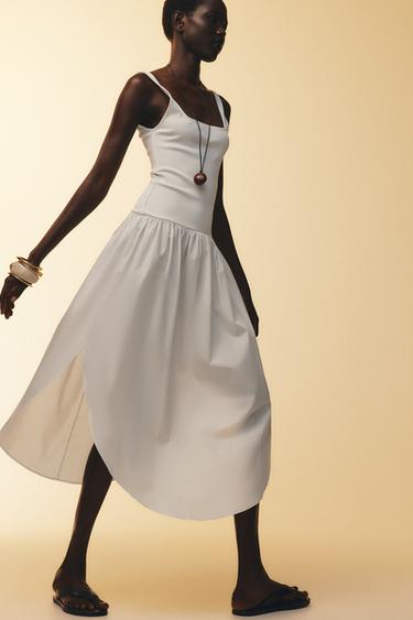 Zara CONTRASTING MIDI DRESS - Oyster-white