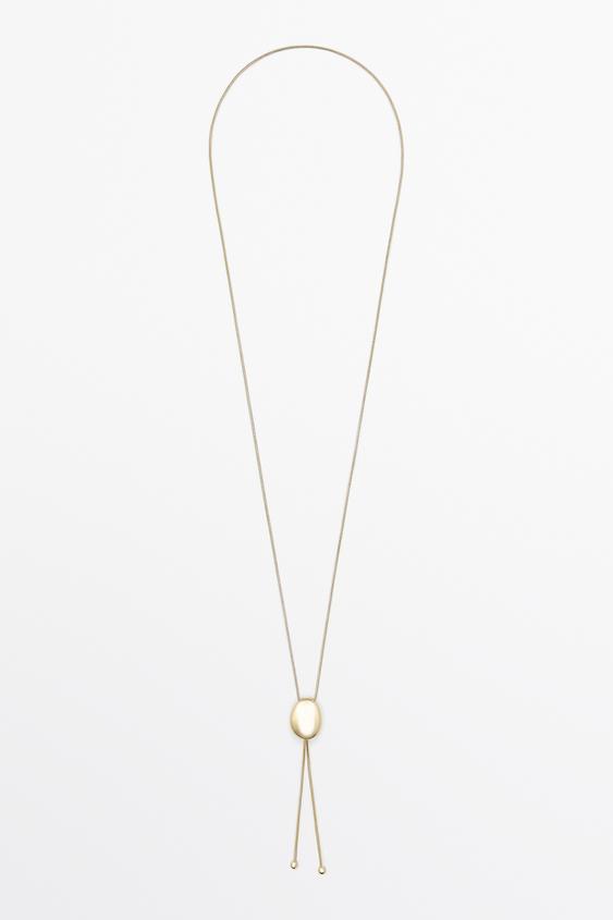 Zara Suede metal tie necklace - Golden - Image 0