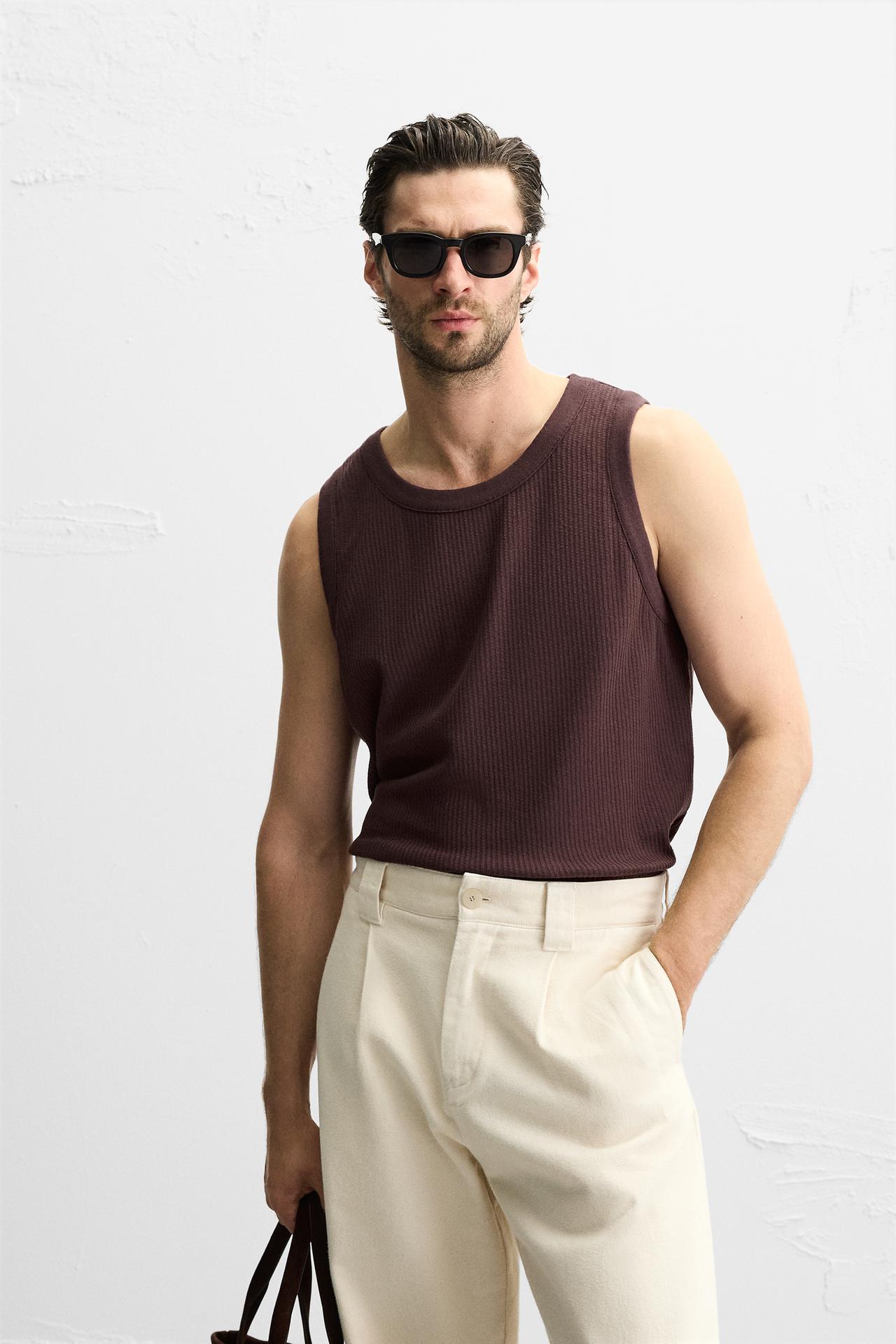 RIBBED TANK TOP - Burgundy by Zara