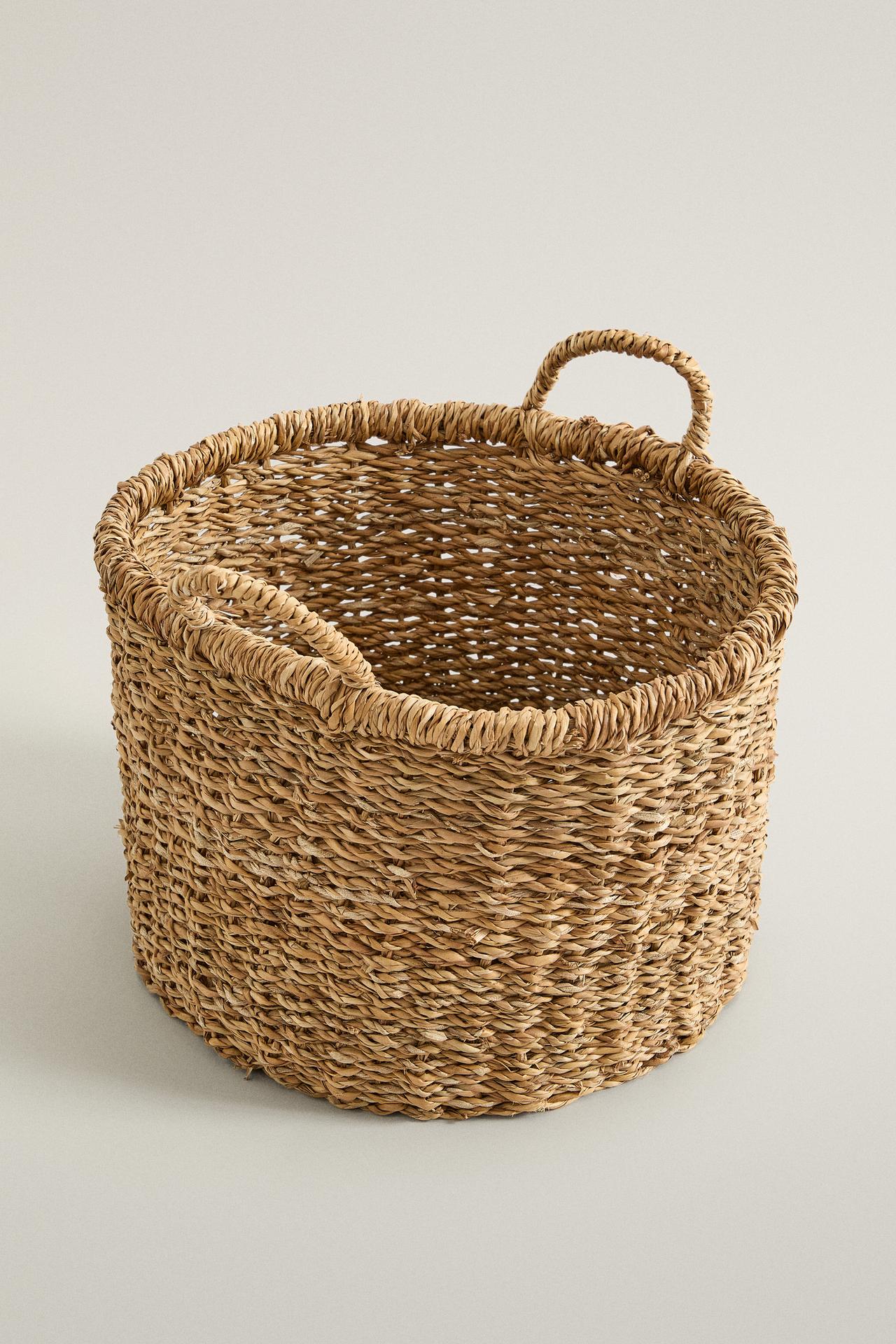 SEAGRASS BASKET WITH HANDLES — Brown