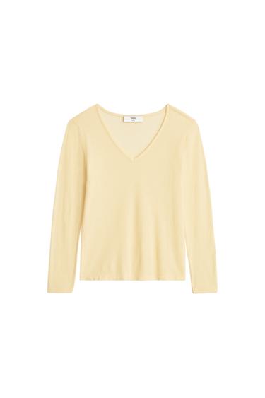 Zara LIMITED EDITION V-NECK T-SHIRT - Yellow