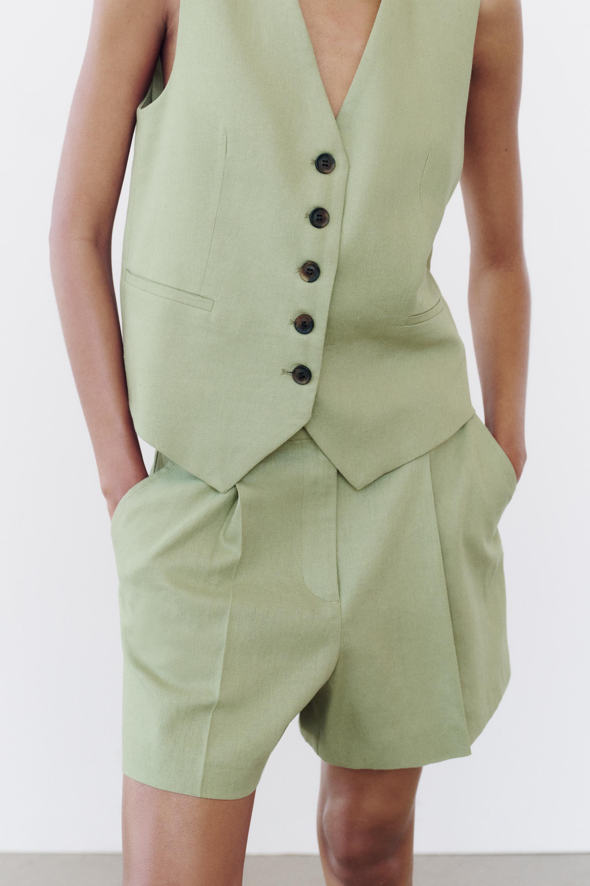 リネンブレンド テーラードベスト＆ダーツバミューダパンツ  
