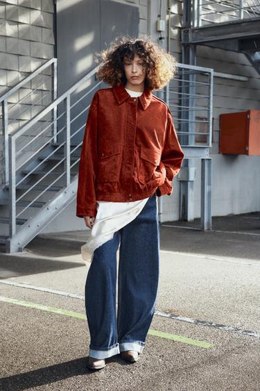 CAZADORA PIEL 100% - Rojizo de Zara