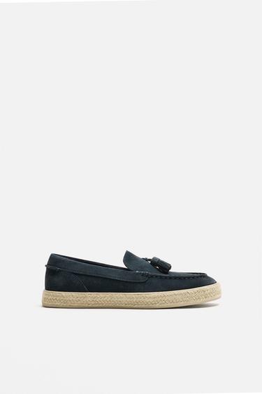 LEATHER CASUAL JUTE LOAFERS - Blue by Zara