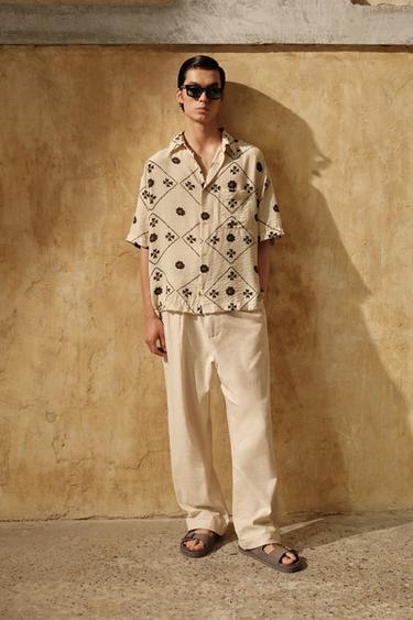 Zara 撞色印花襯衫 - 中裸色