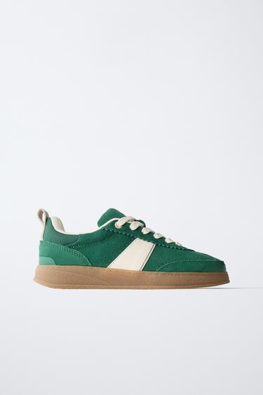 Zara LEATHER DETAIL SNEAKERS - Green