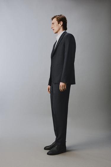 VESTE DE COSTUME À CARREAUX 100 % LAINE - Bleu marine de Zara - Image 3