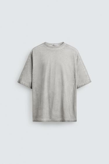 워싱 릴렉스핏 티셔츠 - Zara 그레이