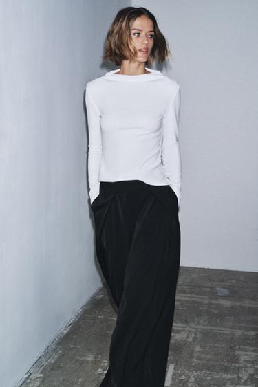 ÁO PHÔNG CỔ TRỤ VẢI CREPE - Màu trắng từ Zara