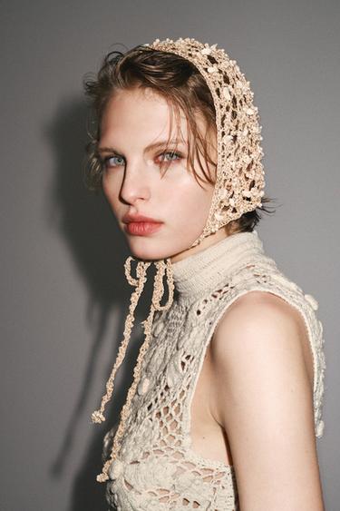 BEADED CROCHET SKULL CAP - Ecru by Zara