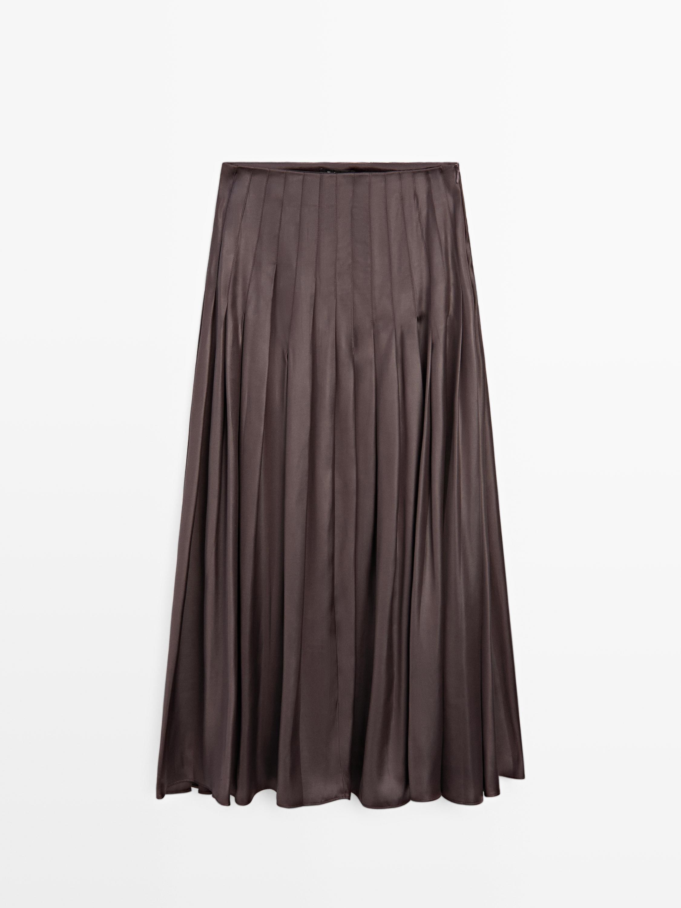 Jupe midi à plis nervurés finition enduite