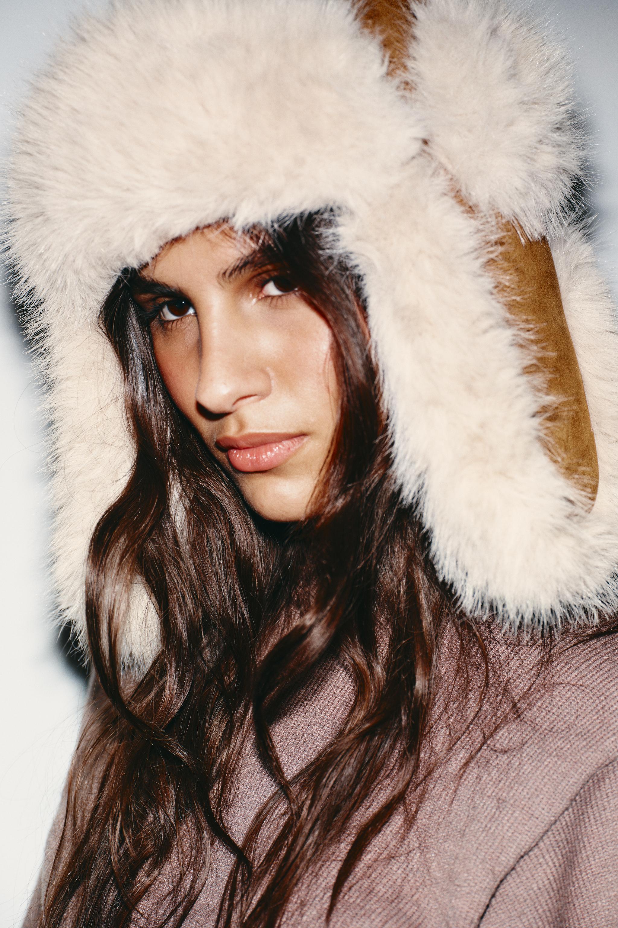 AVIATOR HAT WITH FAUX SUEDE AND FAUX FUR - Mid-camel | ZARA United