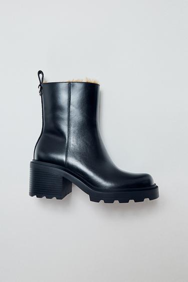 WATER REPELLENT LEATHER ANKLE BOOTS - Black by Zara