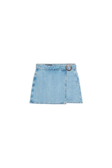 FALDA PANTALÓN Z1975 CRUZADA MEZCLILLA HEBILLA - Azul claro de Zara