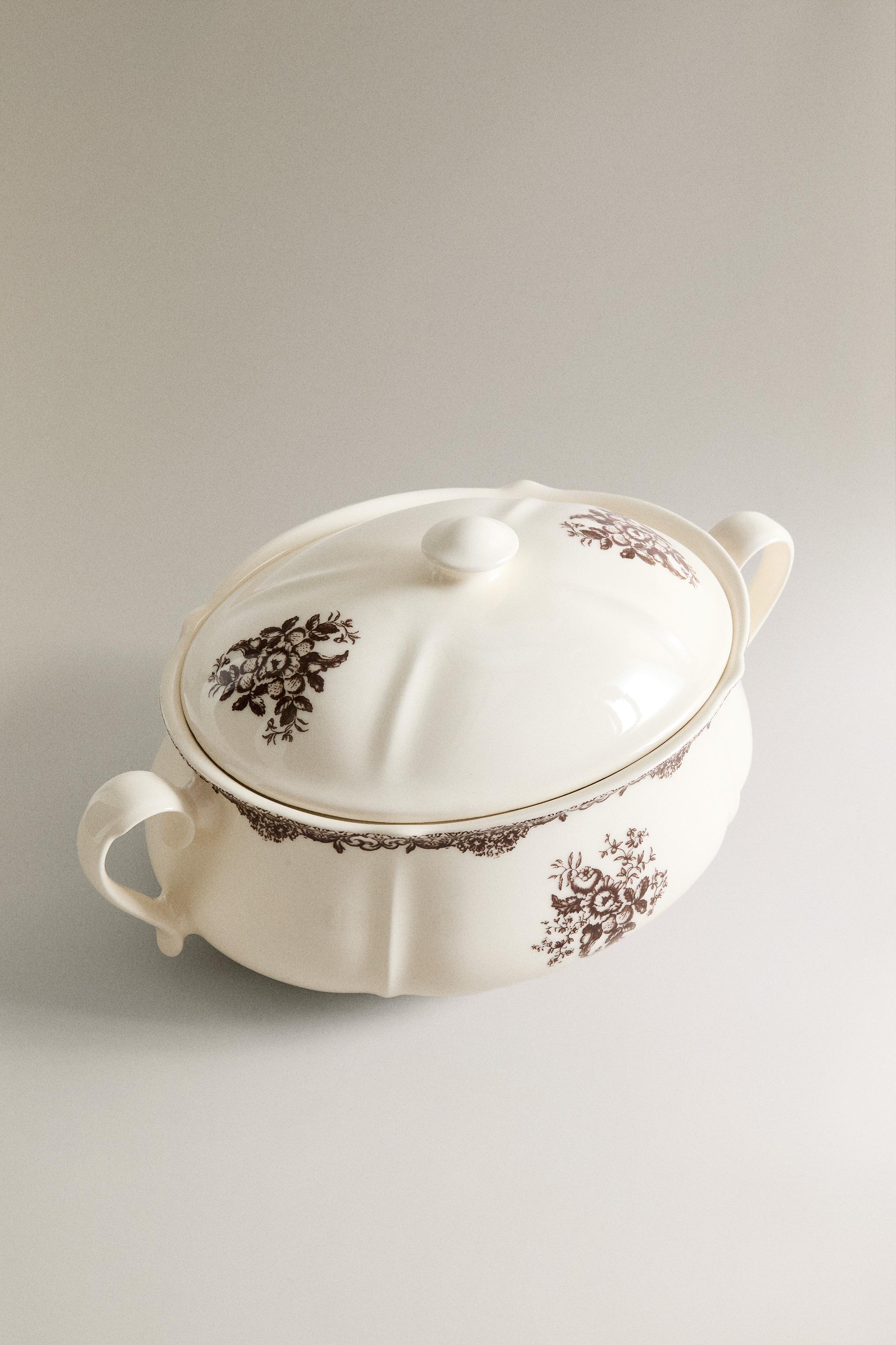 FLORAL EARTHENWARE TUREEN — Brown