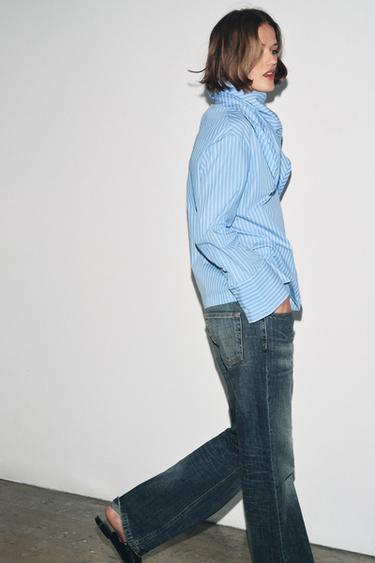 STRIPED SHIRT WITH MULTI-POSITION SCARF ZW COLLECTION - White / Sky blue by Zara - Image 3