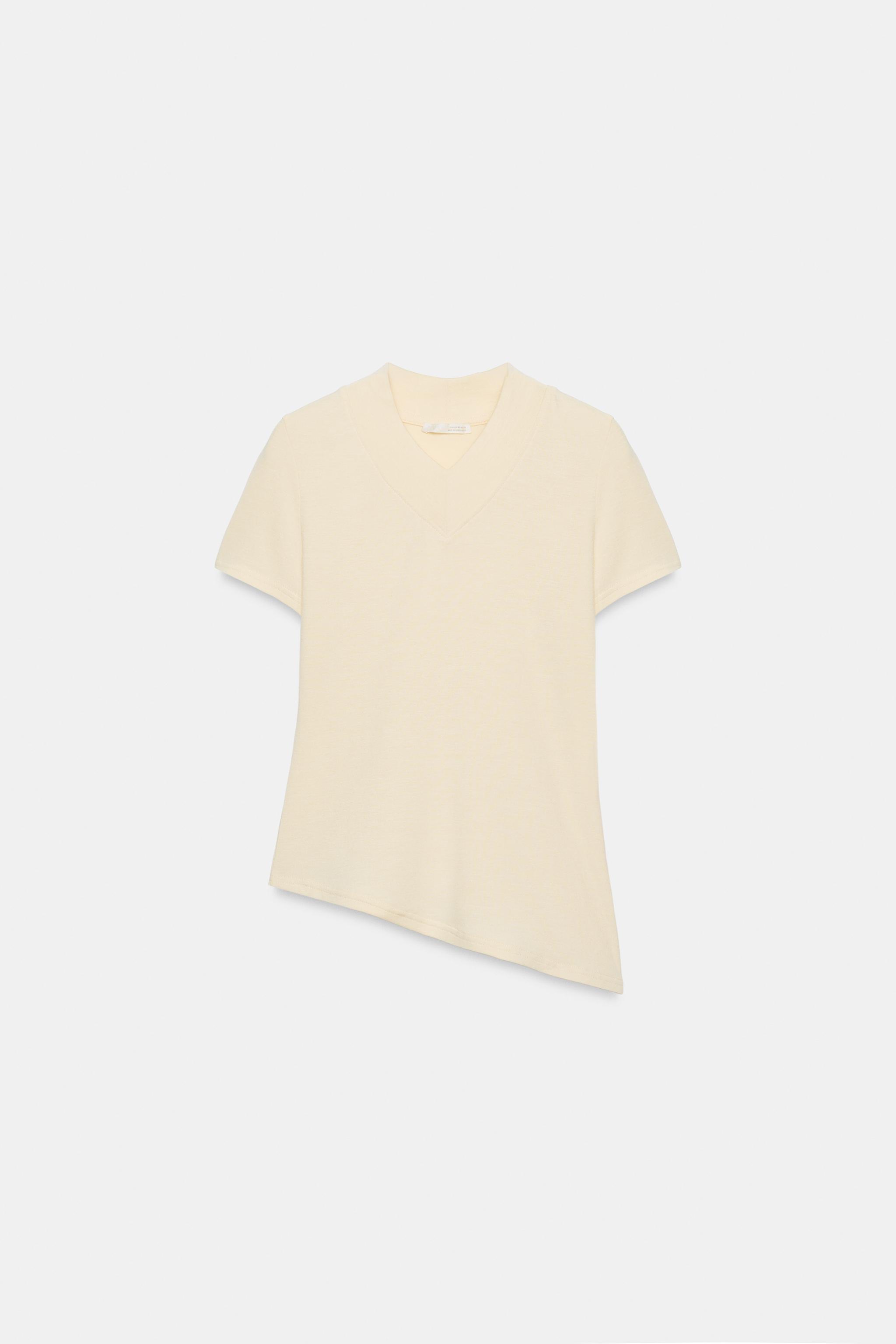 ASİMETRİK V YAKA T-SHIRT - Görsel 4