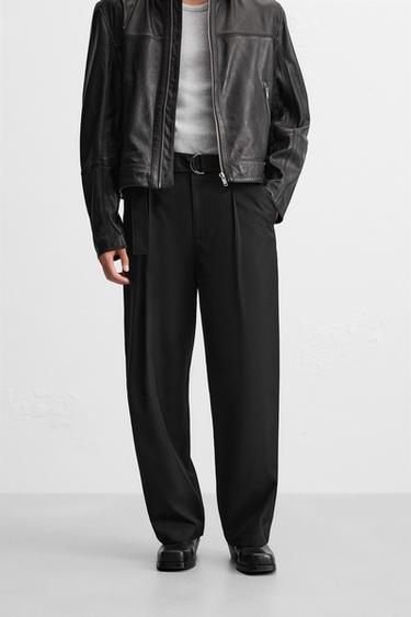 PLEATED TROUSERS WITH BELT - Black by Zara
