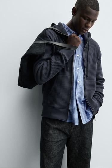 WAFFLE TEXTURED ZIP-UP SWEATSHIRT - Blue by Zara - Image 5