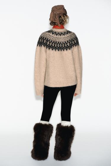 JUMPER WITH ALPACA JACQUARD SKI COLLECTION - Ecru by Zara - Image 3