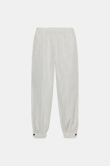 Zara NYLON PLAID BALLOON PANTS - Black / White