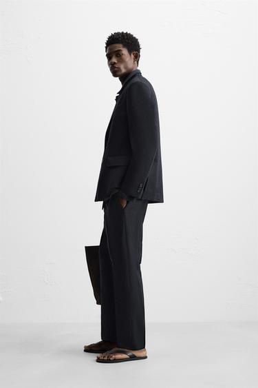 PANTALON DE COSTUME À CHEVRONS LIN ET COTON - Bleu marine de Zara - Image 3