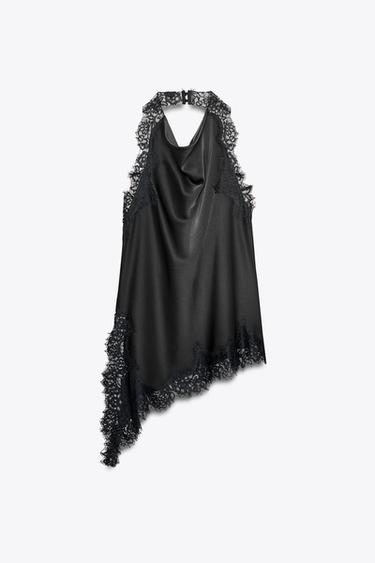 ZW COLLECTION LACE HALTER TOP - Black by Zara