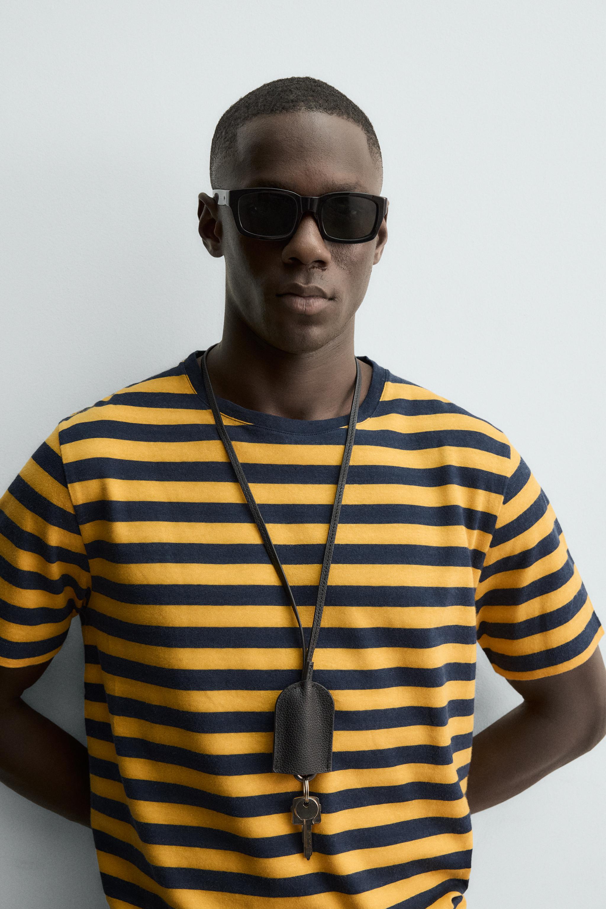 STRIPED LINEN COTTON BLEND T-SHIRT
