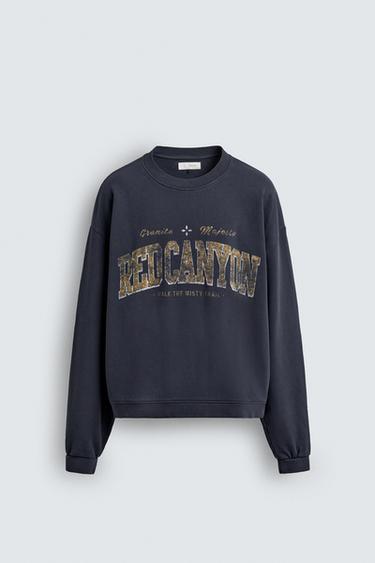 WASHED SWEATSHIRT WITH SLOGAN PRINT - Navy blue by Zara