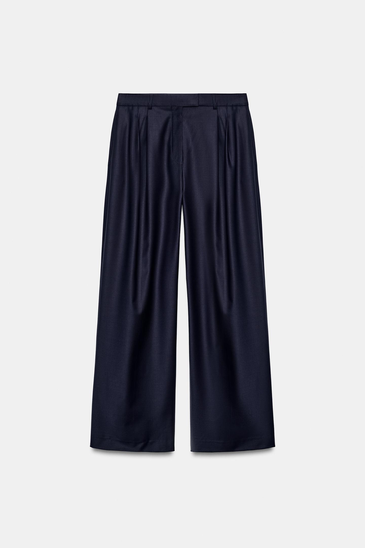Женские брюки Zara ZW Collection Wool-Blend Darted, цвет: Тёмно-синий — фото 6