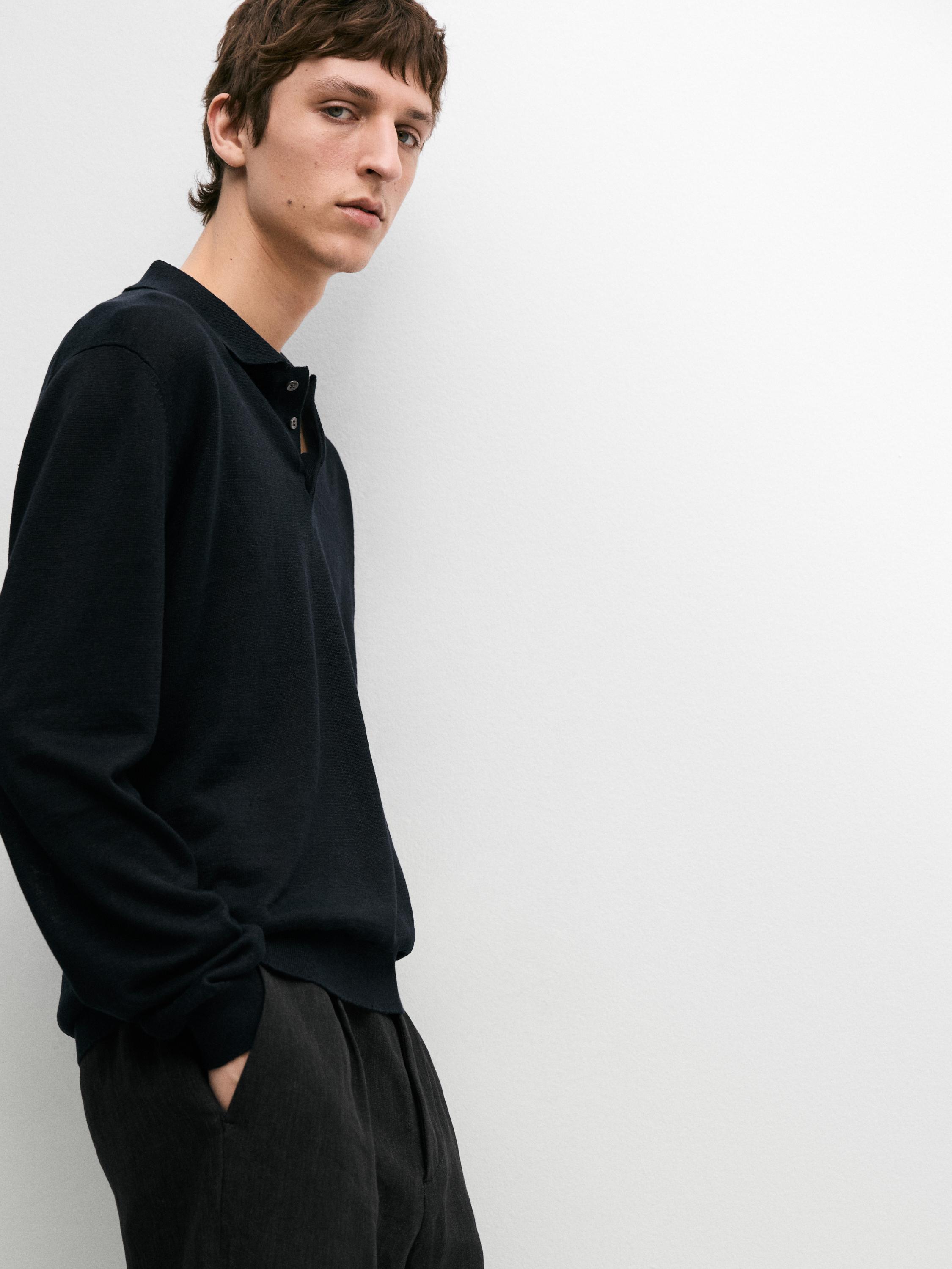 100% linen knit polo collar sweater