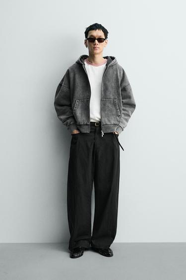 WASHED ZIP-UP HOODIE - Greyish by Zara - Image 0