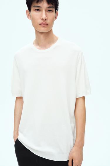 VISCOSE BLEND KNIT T-SHIRT - Oyster-white by Zara