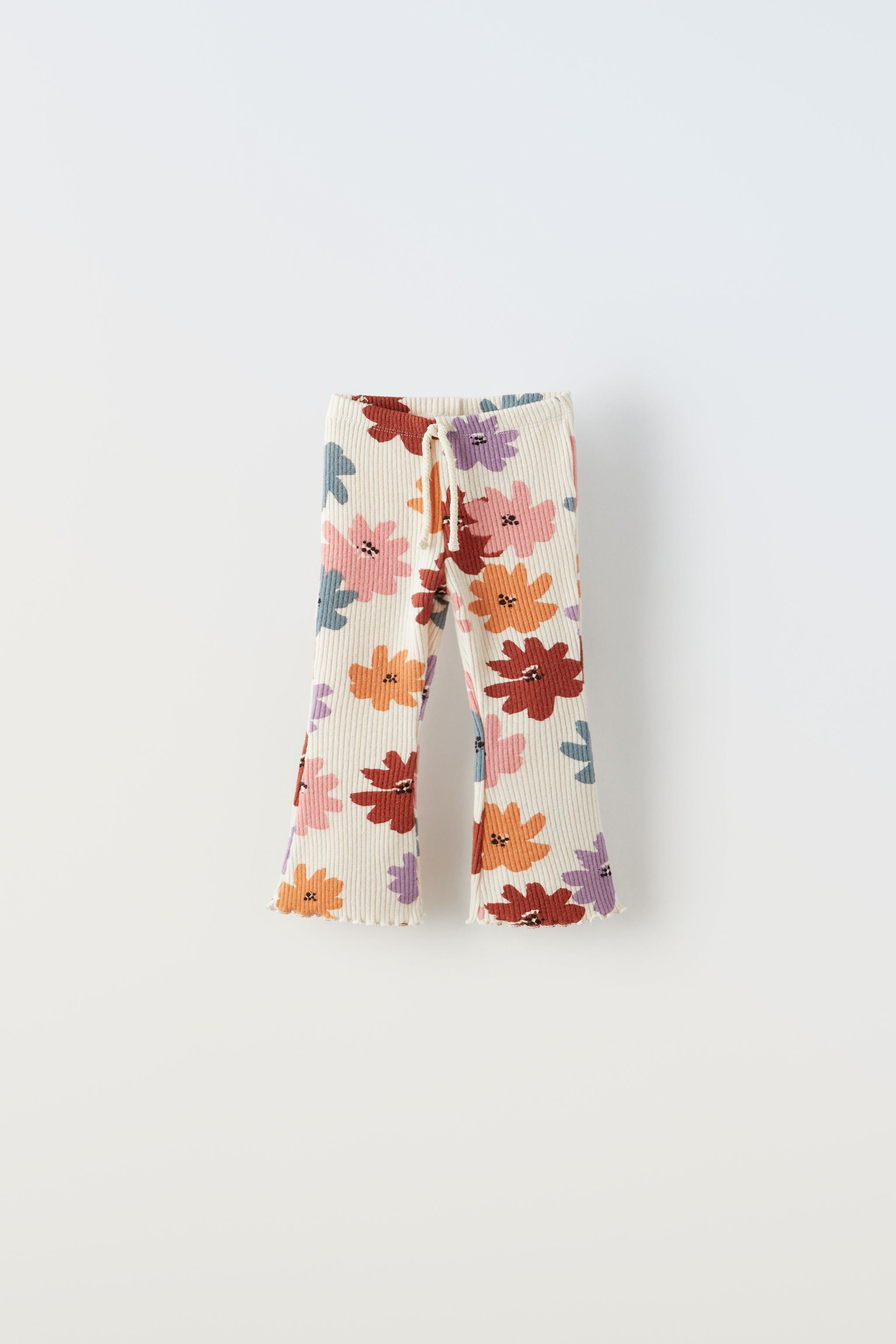 Zara Ecru Floral Pants With Frills, Flower Tousers, Summer Pants