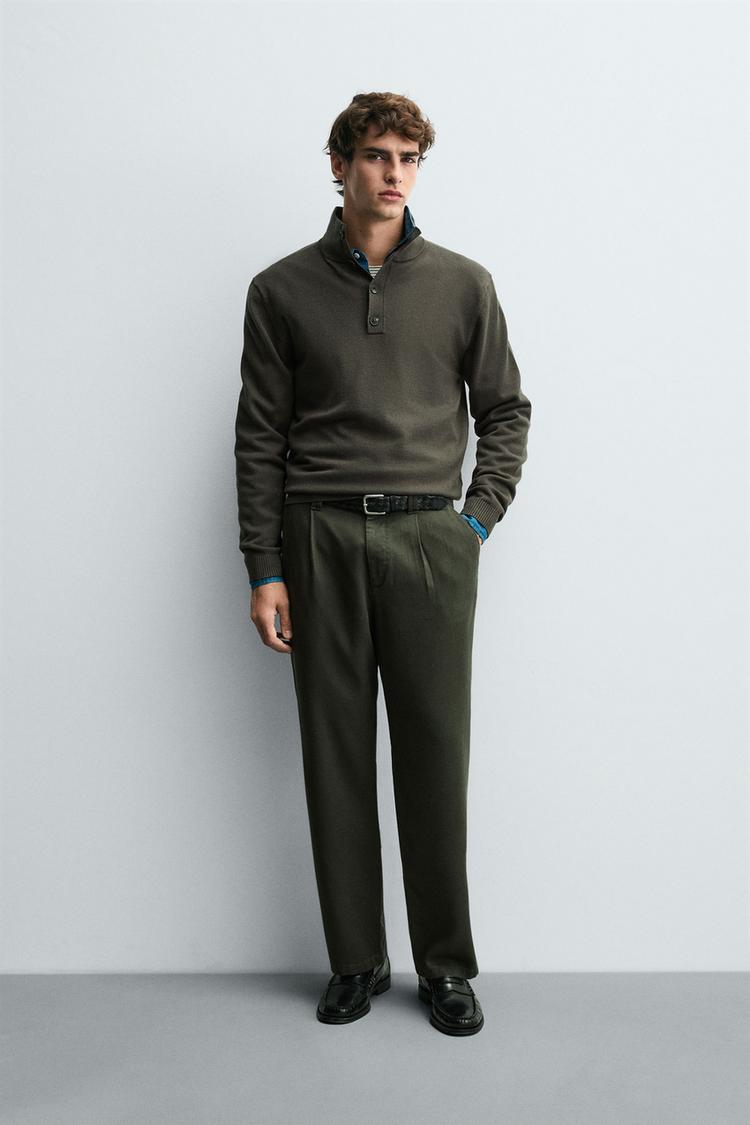 BUTTON-UP HIGH NECK SWEATER Grey green ZARA UAE Dubai