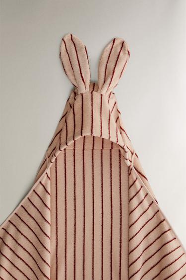 SERVIETTE DE BAIN CAPUCHE VELOURS RAYURES - Rose de Zara