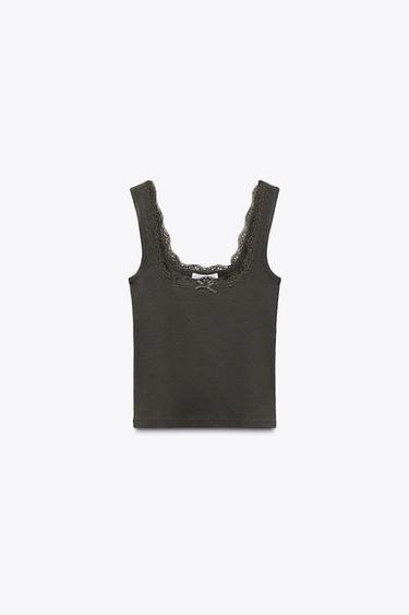TOP ALÇAS RENDA - Cinzento-escuro da Zara - Imagem 0