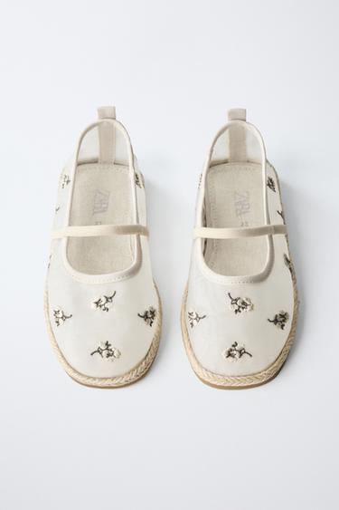 EMBROIDERED JUTE BALLET FLATS - Ecru White by Zara - Image 3