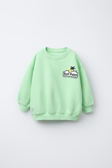 Zara SURF PRINT SWEATSHIRT - Light green