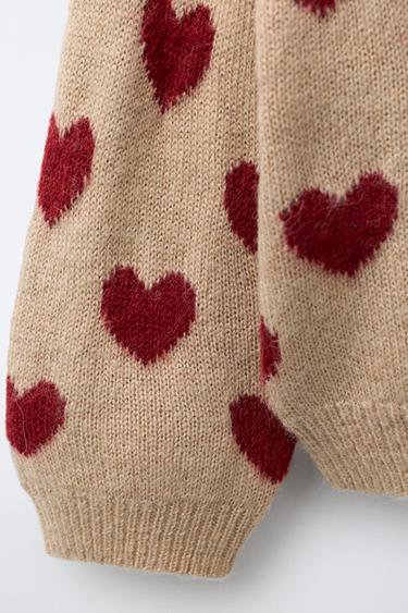 HEART KNIT SWEATER - Ecru / Red by Zara - Image 3