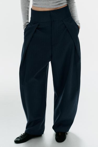 PANTALÓN BALLOON PLIEGUES - Marino oscuro de Zara