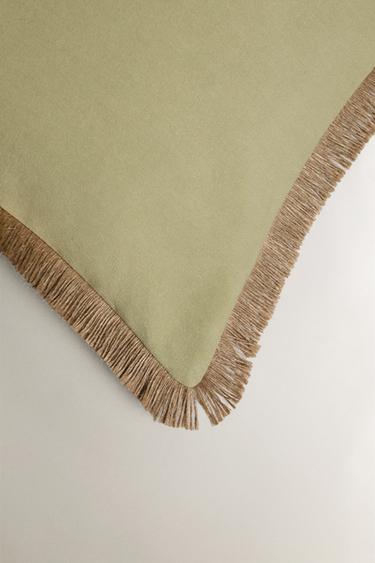 HOUSSE DE COUSSIN FRANGES JUTE - Vert clair de Zara - Image 1