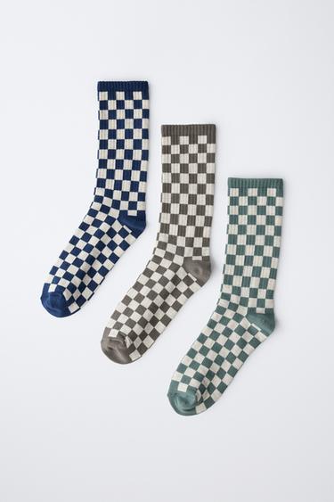 3-PACK OF CHECK LONG SOCKS - Light beige by Zara - Image 3