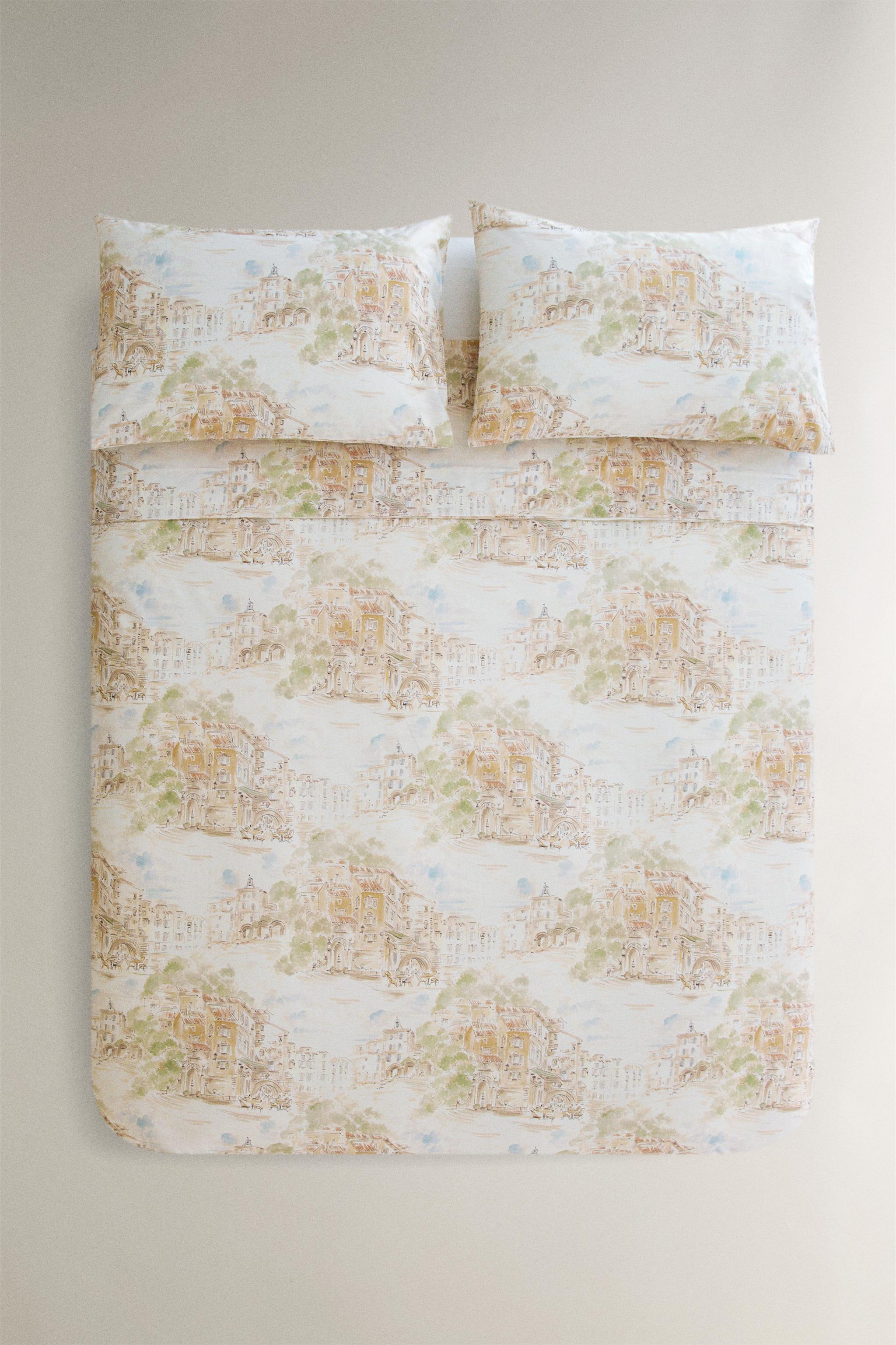 COTTON LANDSCAPE DUVET COVER — Beige