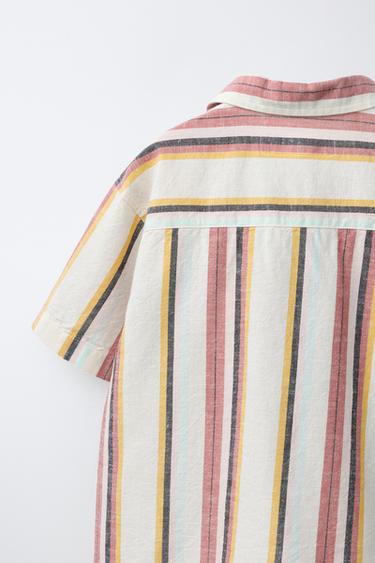 CHEMISE À RAYURES AVEC COTON ET LIN - Multicolore de Zara - Image 3